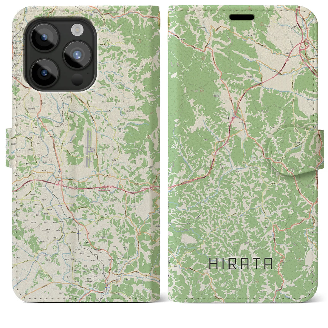 【平田】地図柄iPhoneケース（手帳両面タイプ・ナチュラル）iPhone 15 Pro Max 用
