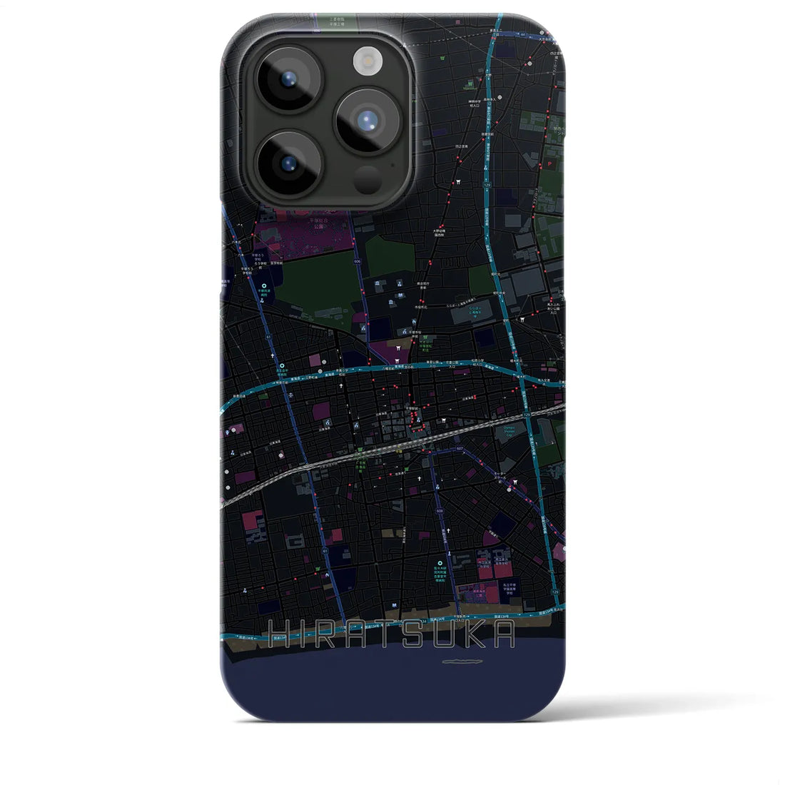 【平塚】地図柄iPhoneケース（バックカバータイプ・ブラック）iPhone 15 Pro Max 用
