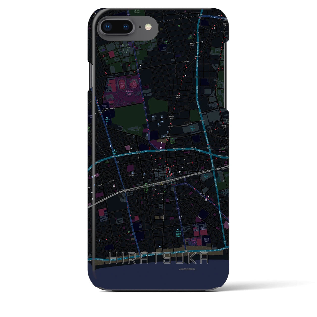 【平塚】地図柄iPhoneケース（バックカバータイプ・ブラック）iPhone 8Plus /7Plus / 6sPlus / 6Plus 用
