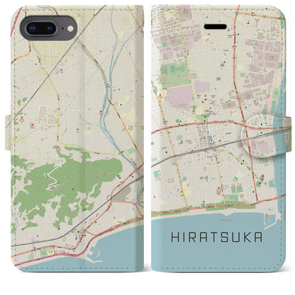 【平塚（神奈川県）】地図柄iPhoneケース（手帳タイプ）ナチュラル・iPhone 8Plus /7Plus / 6sPlus / 6Plus 用