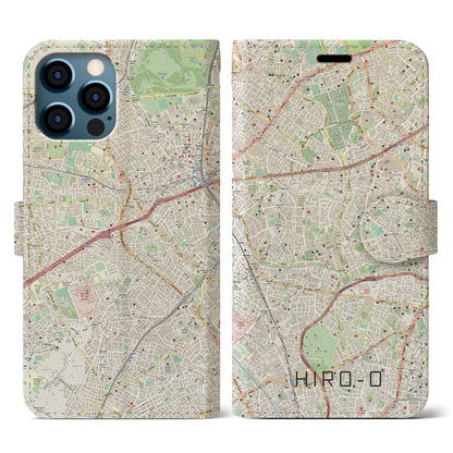 【広尾（東京都）】地図柄iPhoneケース（手帳タイプ）ナチュラル・iPhone 12 / 12 Pro 用