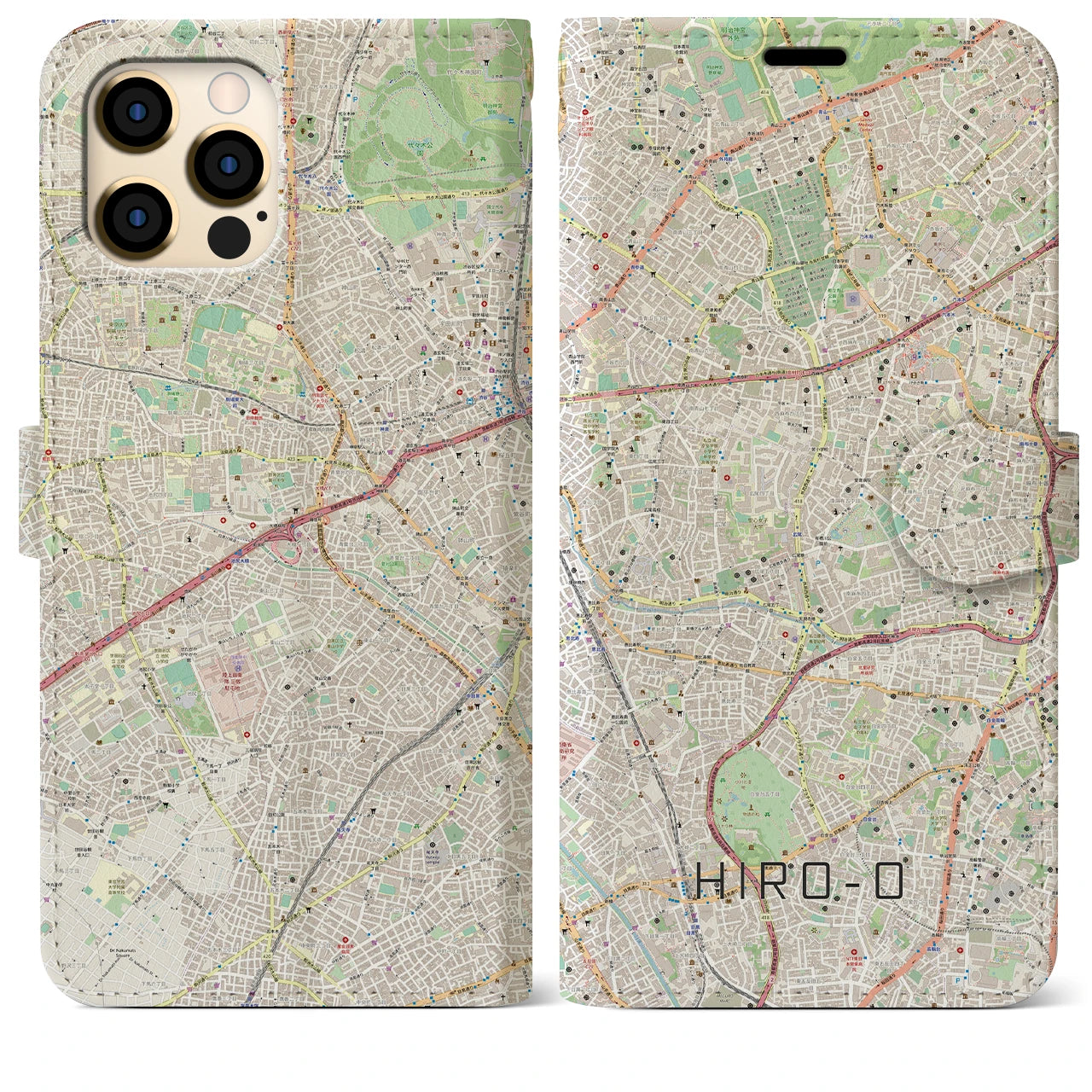 【広尾】地図柄iPhoneケース（手帳両面タイプ・ナチュラル）iPhone 12 Pro Max 用