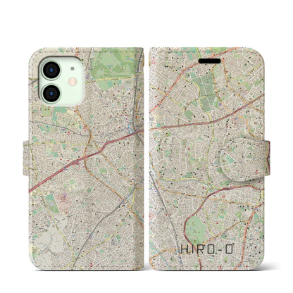 【広尾（東京都）】地図柄iPhoneケース（手帳タイプ）ナチュラル・iPhone 12 mini 用