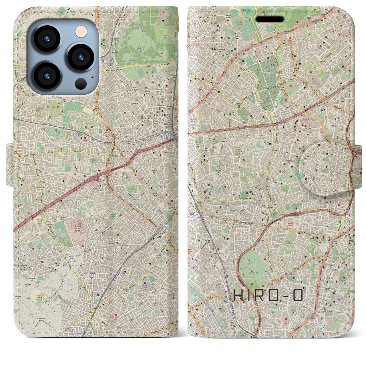 【広尾】地図柄iPhoneケース（手帳両面タイプ・ナチュラル）iPhone 13 Pro Max 用