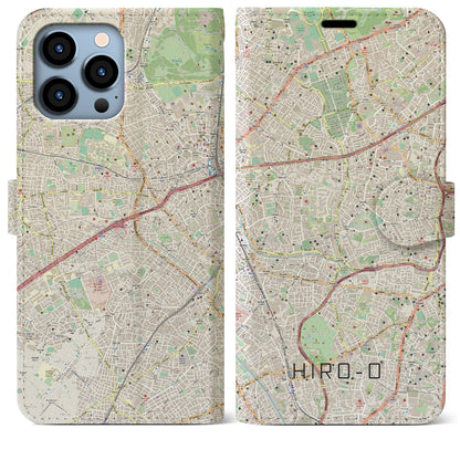 【広尾（東京都）】地図柄iPhoneケース（手帳タイプ）ナチュラル・iPhone 13 Pro Max 用