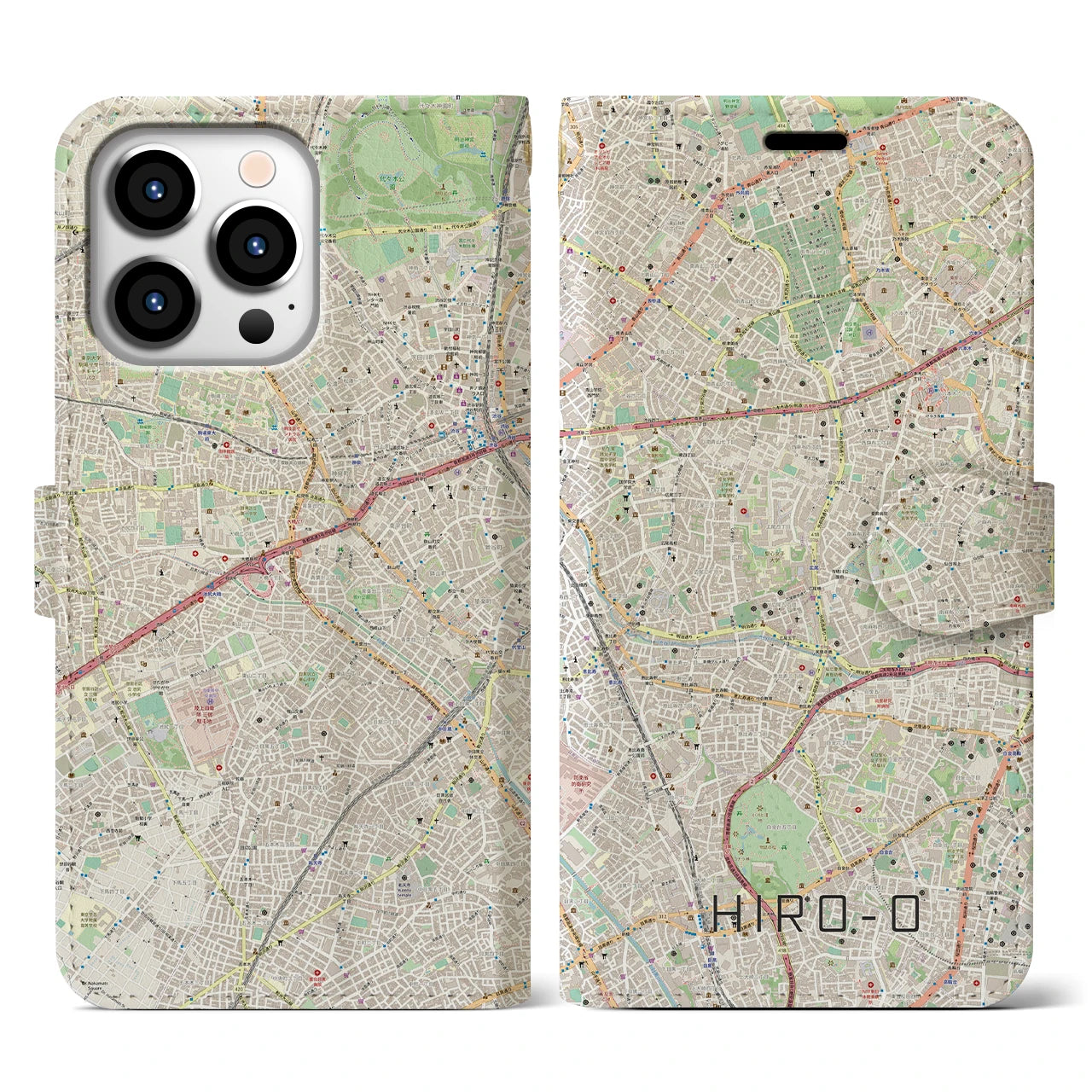 【広尾】地図柄iPhoneケース（手帳両面タイプ・ナチュラル）iPhone 13 Pro 用