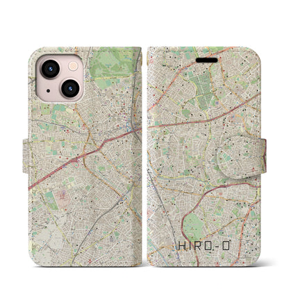 【広尾（東京都）】地図柄iPhoneケース（手帳タイプ）ナチュラル・iPhone 13 mini 用