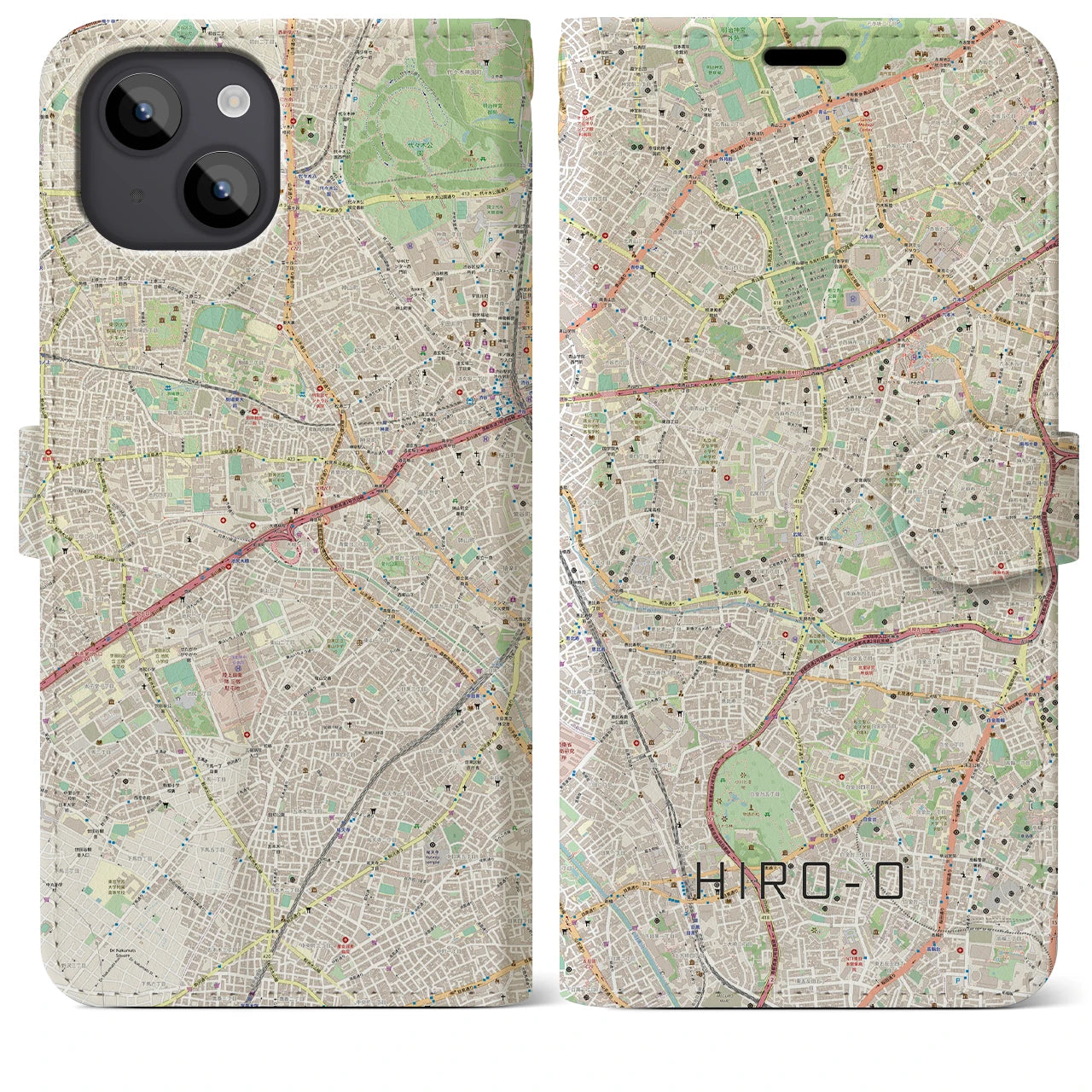 【広尾】地図柄iPhoneケース（手帳両面タイプ・ナチュラル）iPhone 14 Plus 用