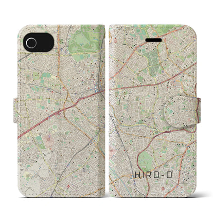 【広尾（東京都）】地図柄iPhoneケース（手帳タイプ）ナチュラル・iPhone SE（第3 / 第2世代） / 8 / 7 / 6s / 6 用