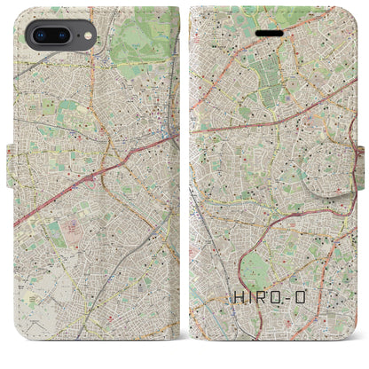 【広尾（東京都）】地図柄iPhoneケース（手帳タイプ）ナチュラル・iPhone 8Plus /7Plus / 6sPlus / 6Plus 用