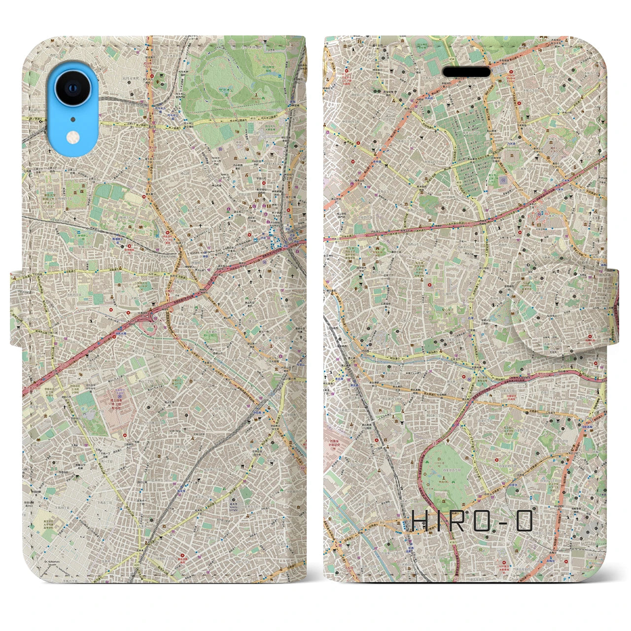 【広尾】地図柄iPhoneケース（手帳両面タイプ・ナチュラル）iPhone XR 用