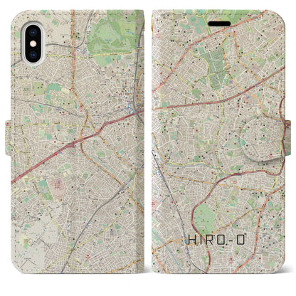 【広尾（東京都）】地図柄iPhoneケース（手帳タイプ）ナチュラル・iPhone XS Max 用