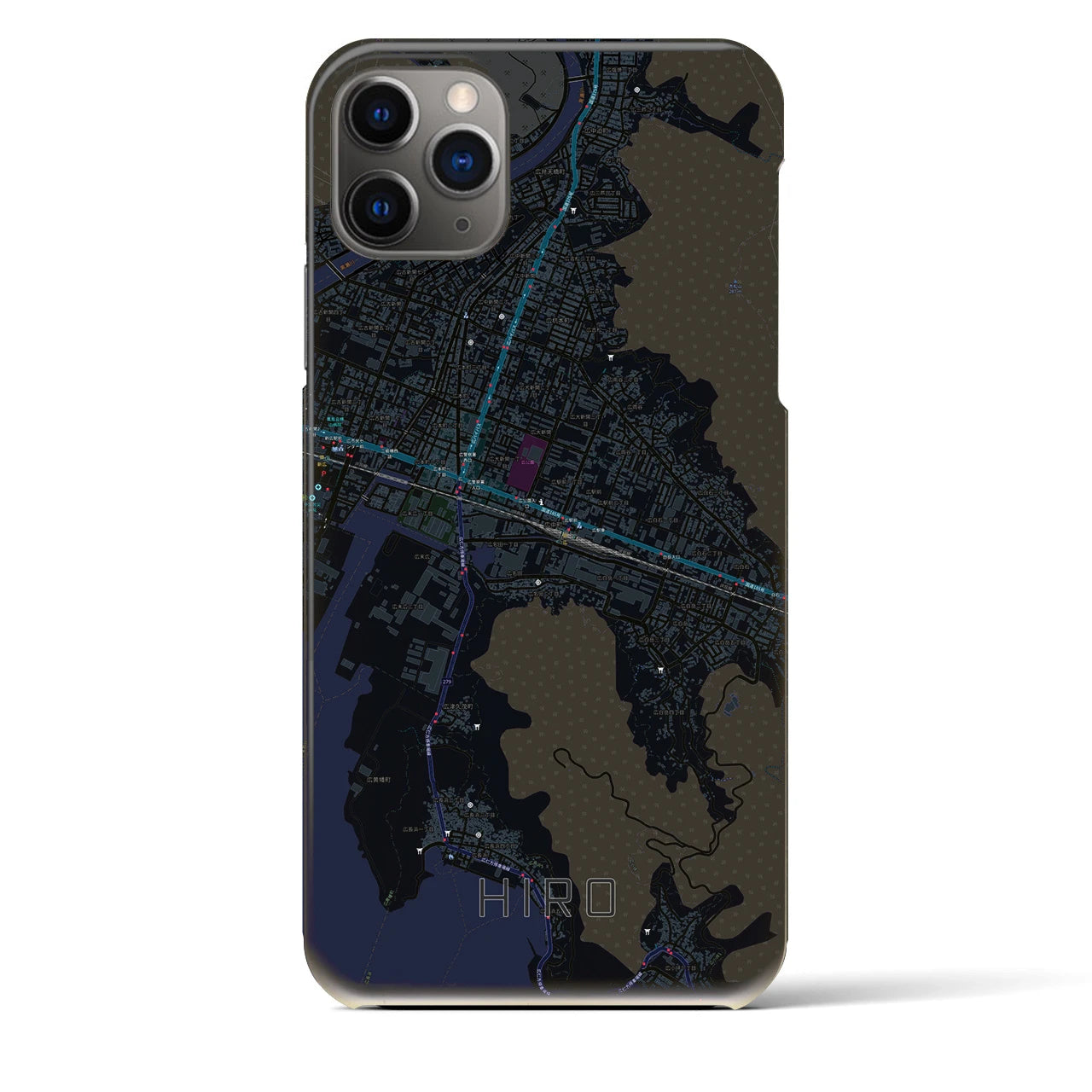 【広】地図柄iPhoneケース（バックカバータイプ・ブラック）iPhone 11 Pro Max 用