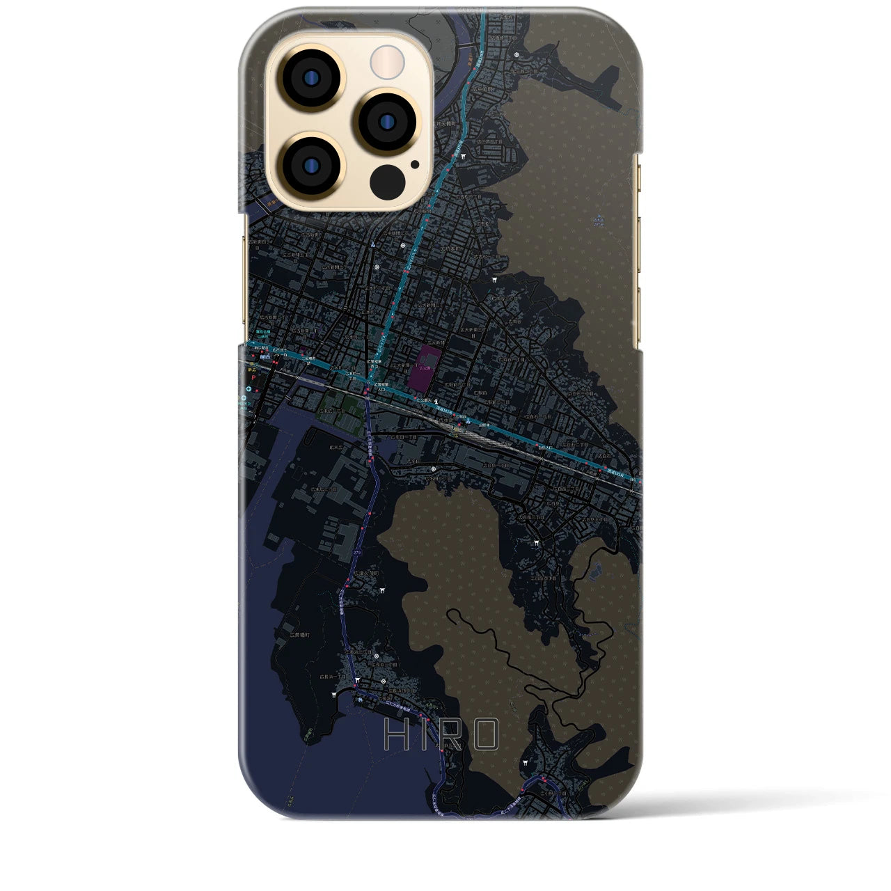 【広】地図柄iPhoneケース（バックカバータイプ・ブラック）iPhone 12 Pro Max 用