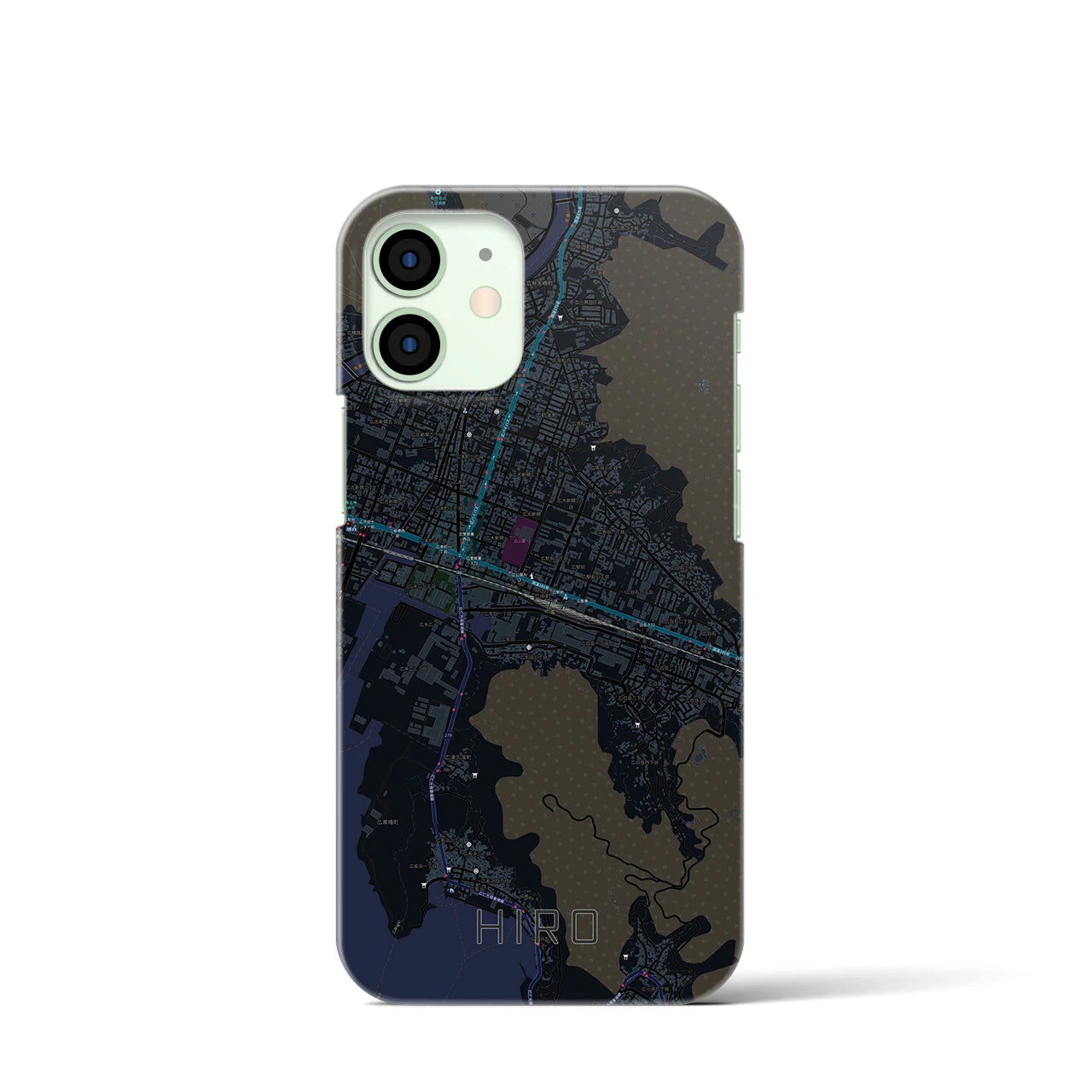 【広】地図柄iPhoneケース（バックカバータイプ・ブラック）iPhone 12 mini 用
