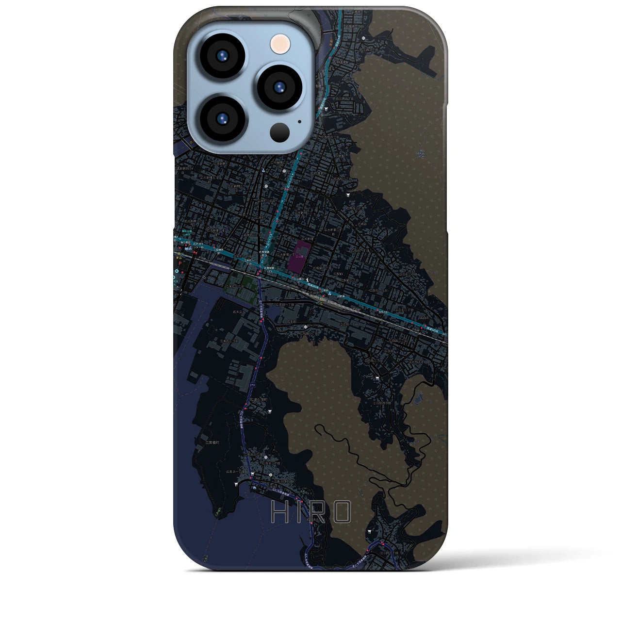 【広】地図柄iPhoneケース（バックカバータイプ・ブラック）iPhone 13 Pro Max 用