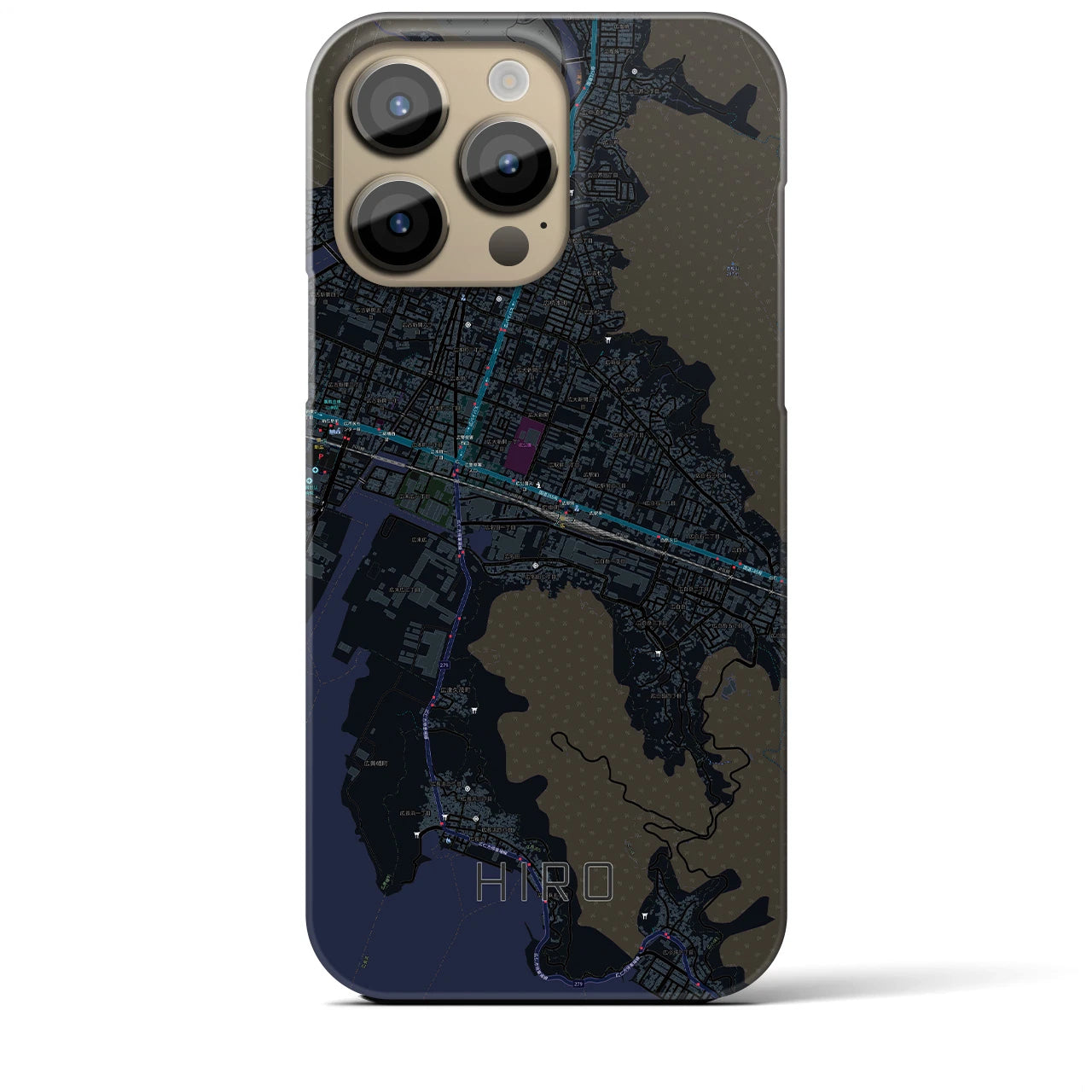 【広】地図柄iPhoneケース（バックカバータイプ・ブラック）iPhone 14 Pro Max 用