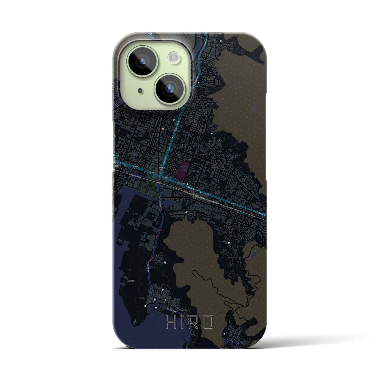 【広】地図柄iPhoneケース（バックカバータイプ・ブラック）iPhone 15 用