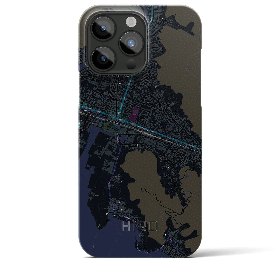 【広】地図柄iPhoneケース（バックカバータイプ・ブラック）iPhone 15 Pro Max 用
