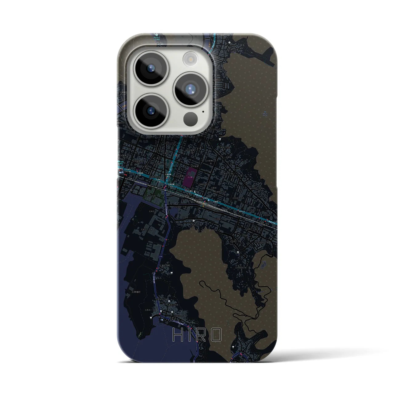 【広】地図柄iPhoneケース（バックカバータイプ・ブラック）iPhone 15 Pro 用
