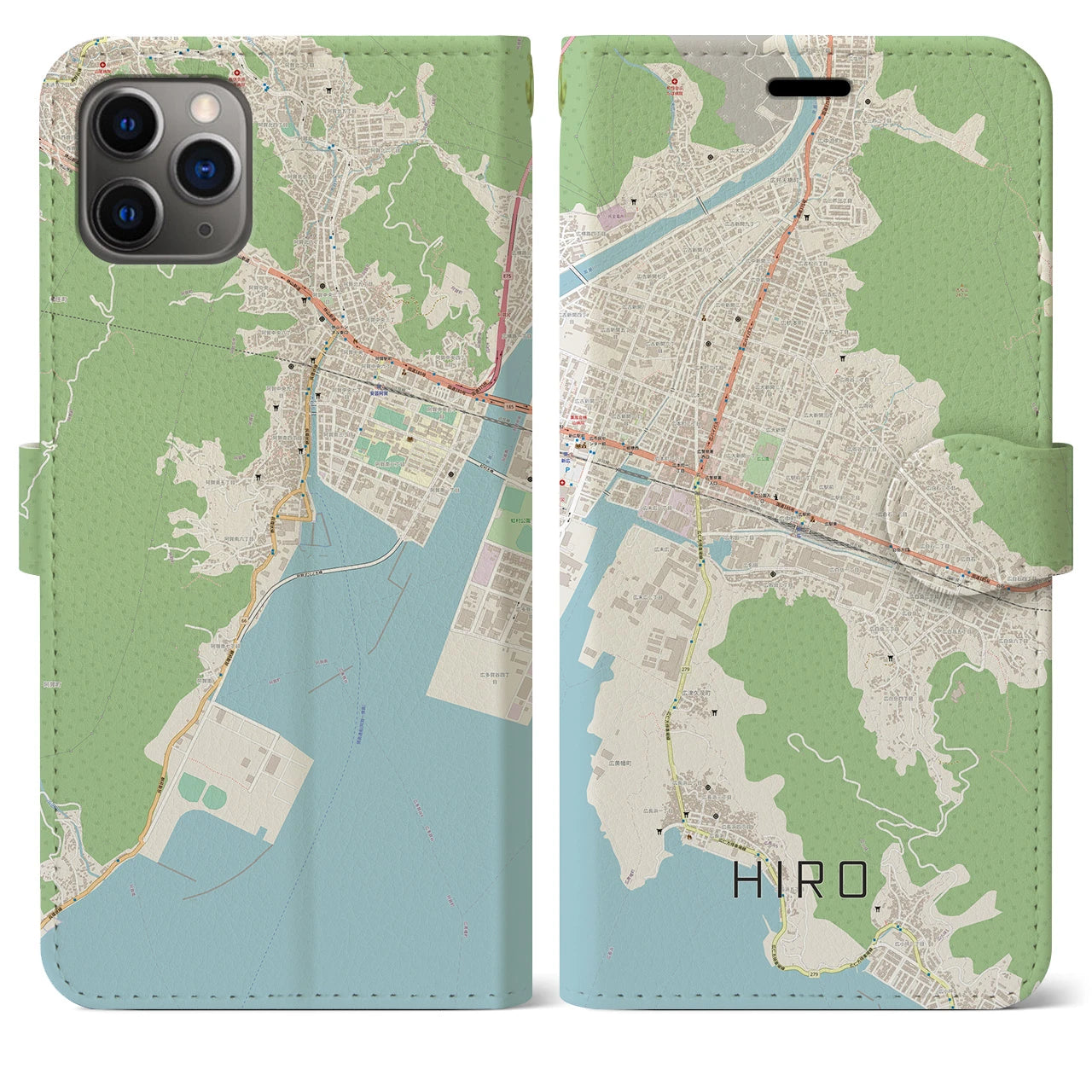 【広】地図柄iPhoneケース（手帳両面タイプ・ナチュラル）iPhone 11 Pro Max 用