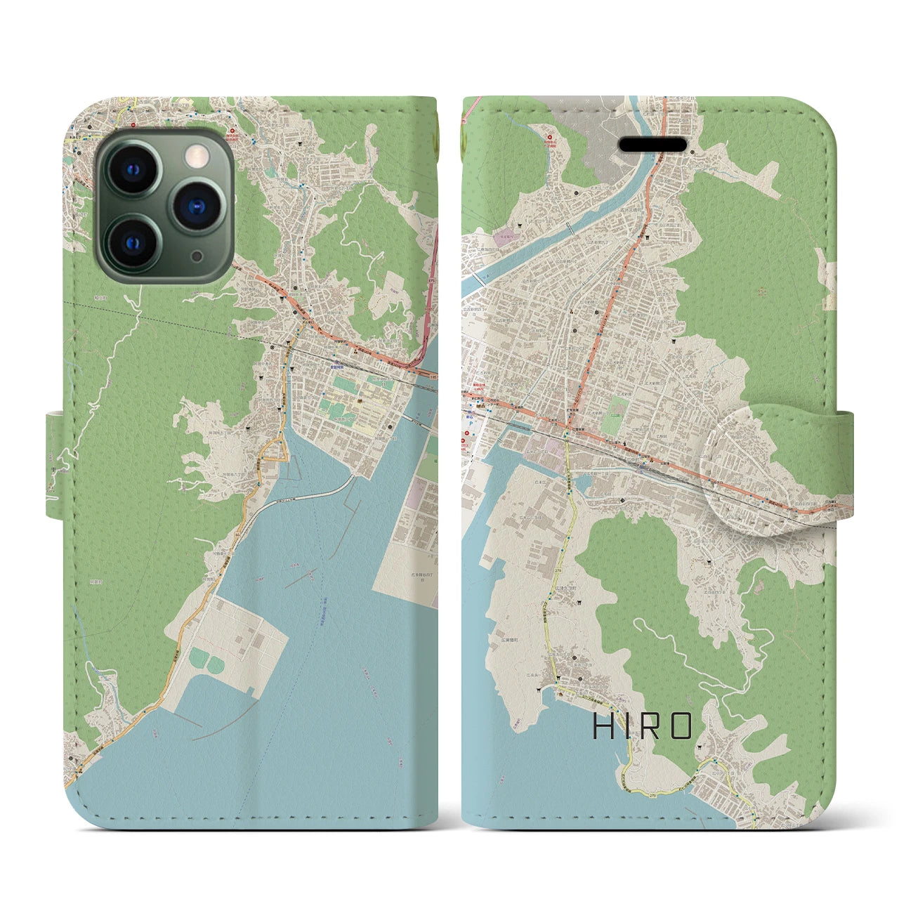 【広】地図柄iPhoneケース（手帳両面タイプ・ナチュラル）iPhone 11 Pro 用