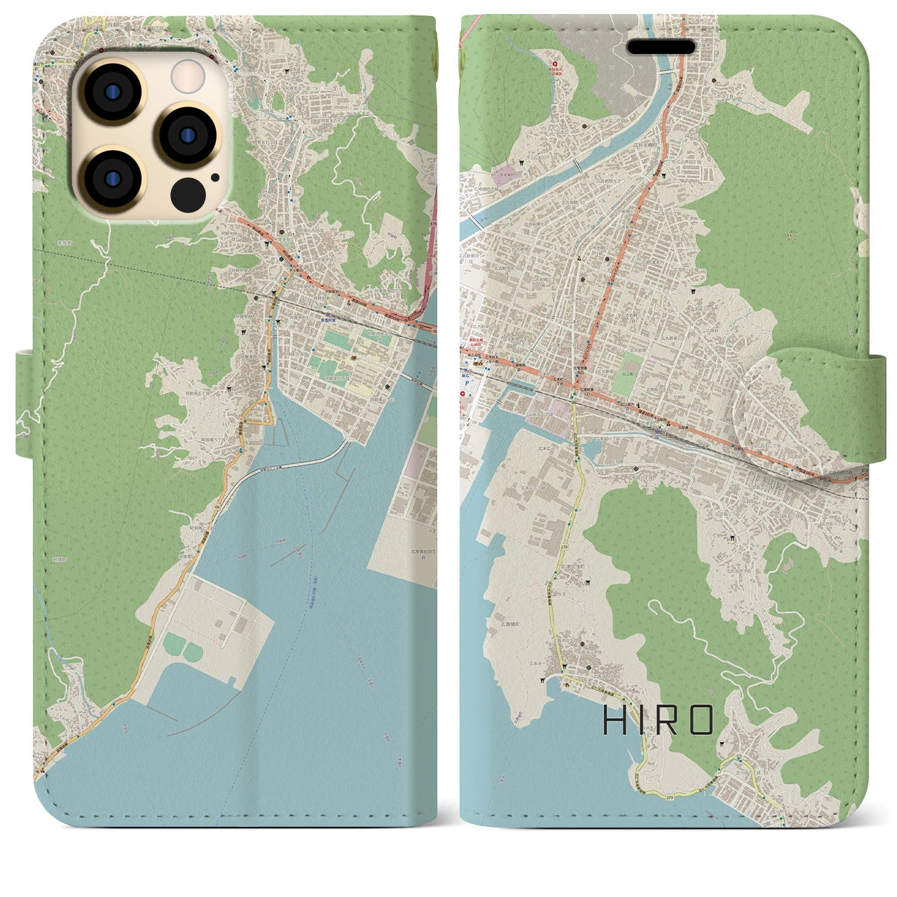 【広】地図柄iPhoneケース（手帳両面タイプ・ナチュラル）iPhone 12 Pro Max 用