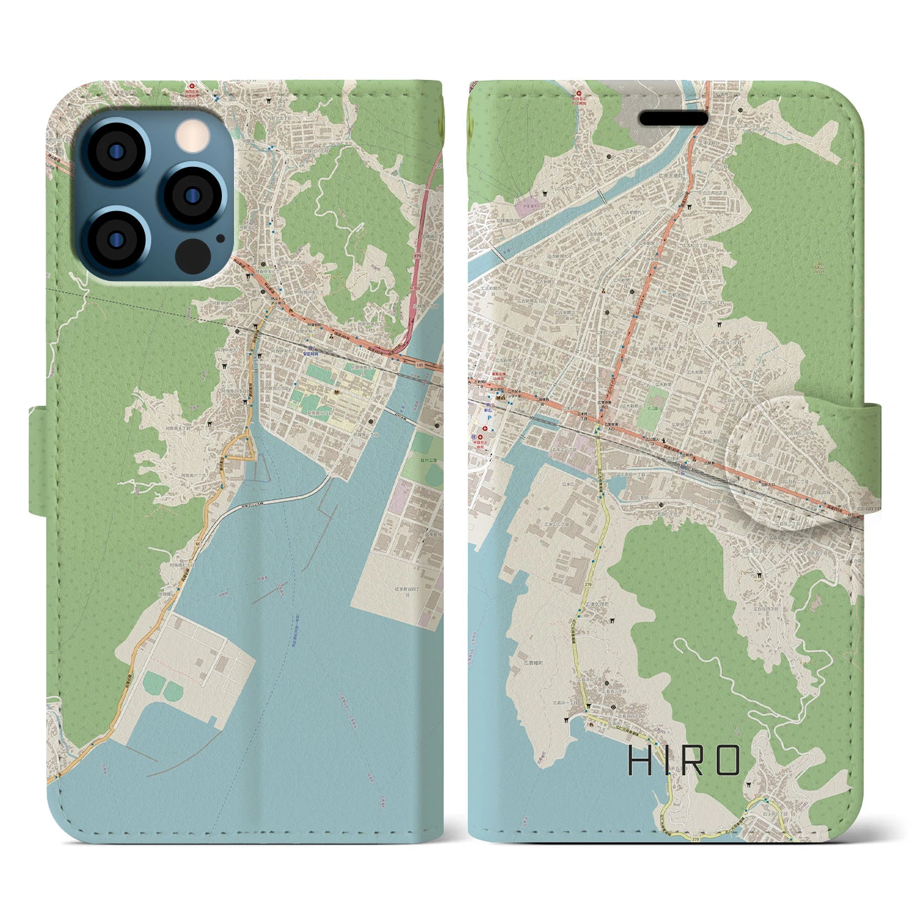 【広】地図柄iPhoneケース（手帳両面タイプ・ナチュラル）iPhone 12 / 12 Pro 用