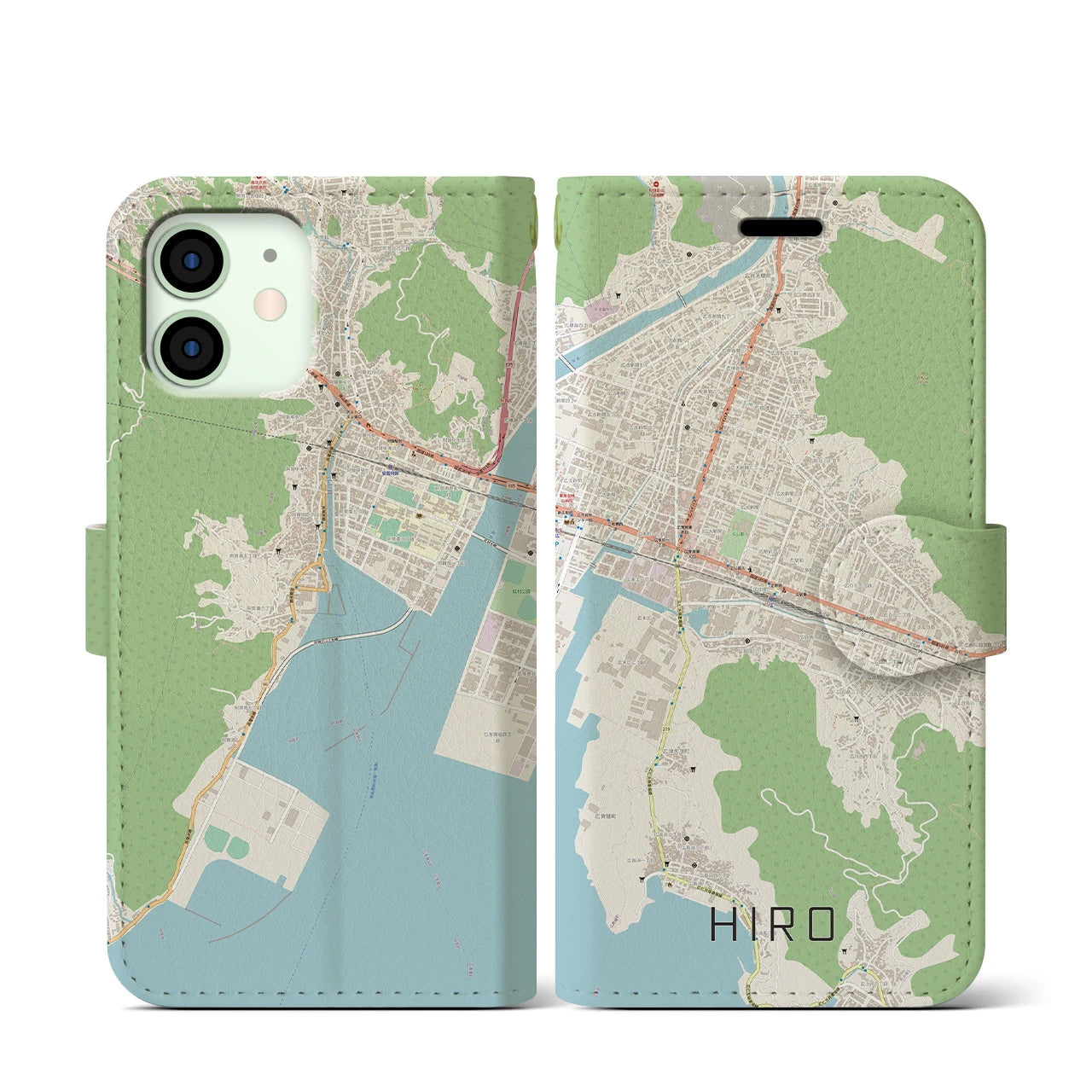 【広】地図柄iPhoneケース（手帳両面タイプ・ナチュラル）iPhone 12 mini 用