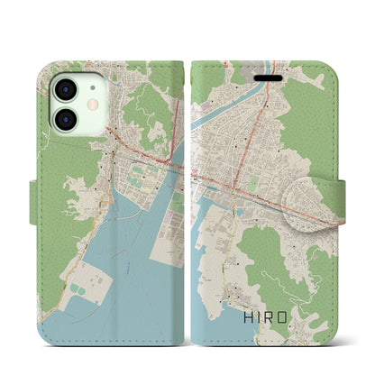 【広（広島県）】地図柄iPhoneケース（手帳タイプ）ナチュラル・iPhone 12 mini 用