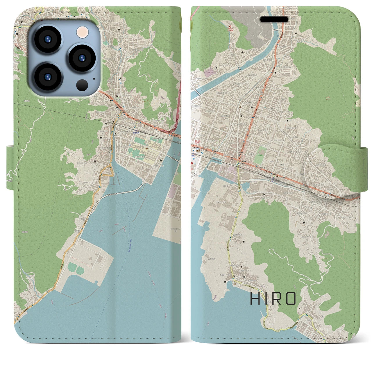 【広】地図柄iPhoneケース（手帳両面タイプ・ナチュラル）iPhone 13 Pro Max 用