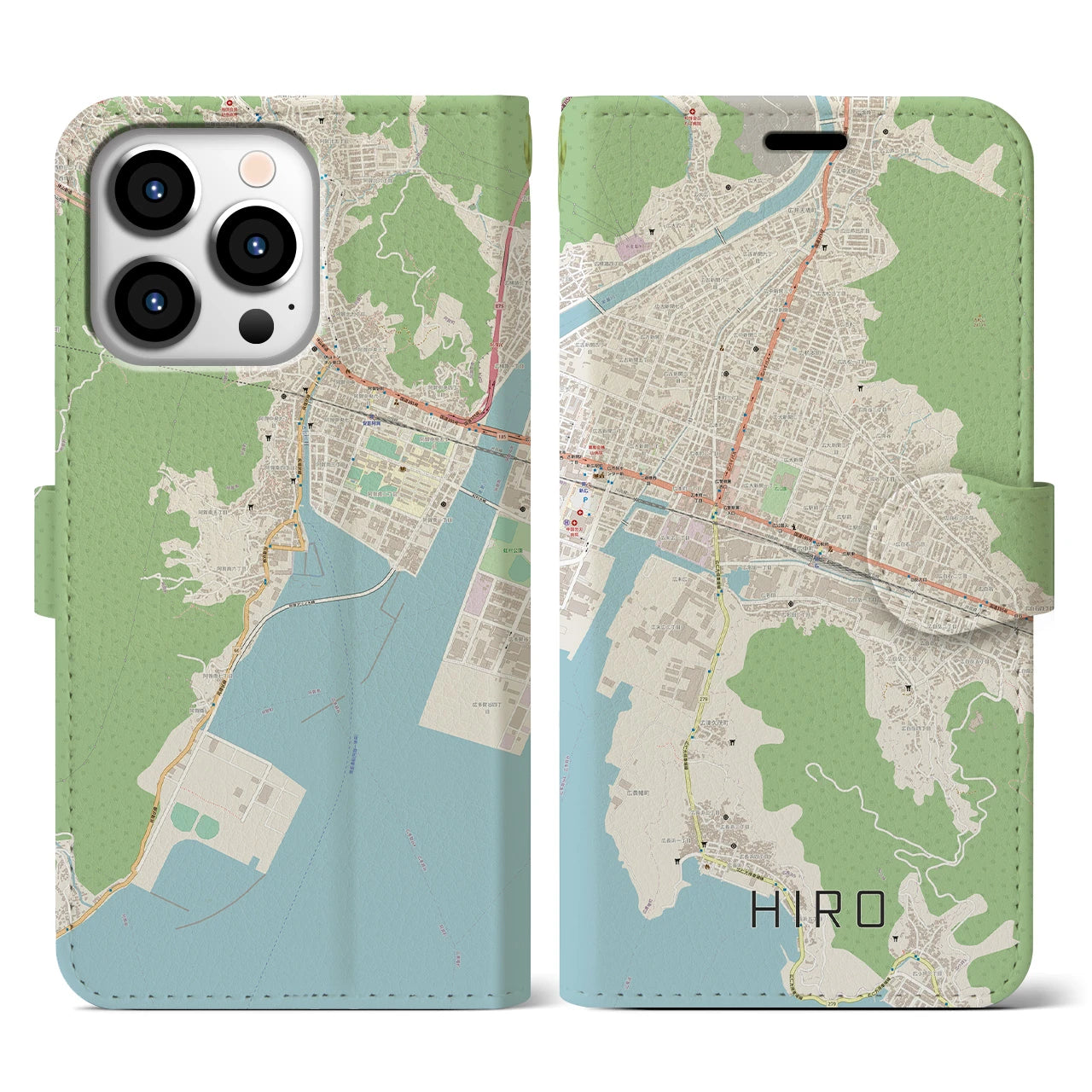 【広】地図柄iPhoneケース（手帳両面タイプ・ナチュラル）iPhone 13 Pro 用