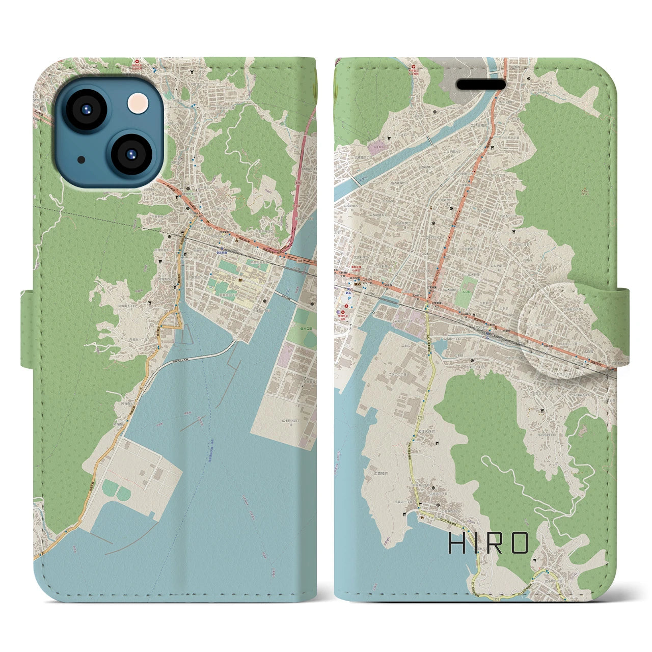 【広】地図柄iPhoneケース（手帳両面タイプ・ナチュラル）iPhone 13 用