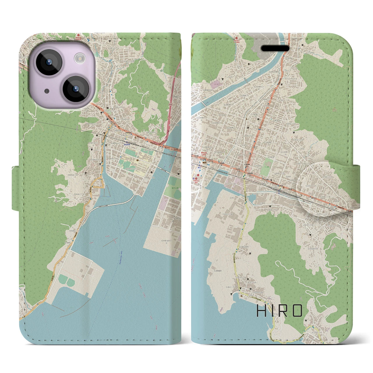 【広】地図柄iPhoneケース（手帳両面タイプ・ナチュラル）iPhone 14 用