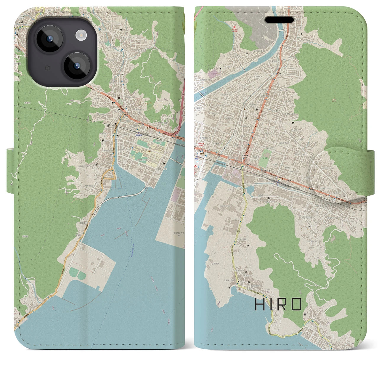 【広】地図柄iPhoneケース（手帳両面タイプ・ナチュラル）iPhone 14 Plus 用
