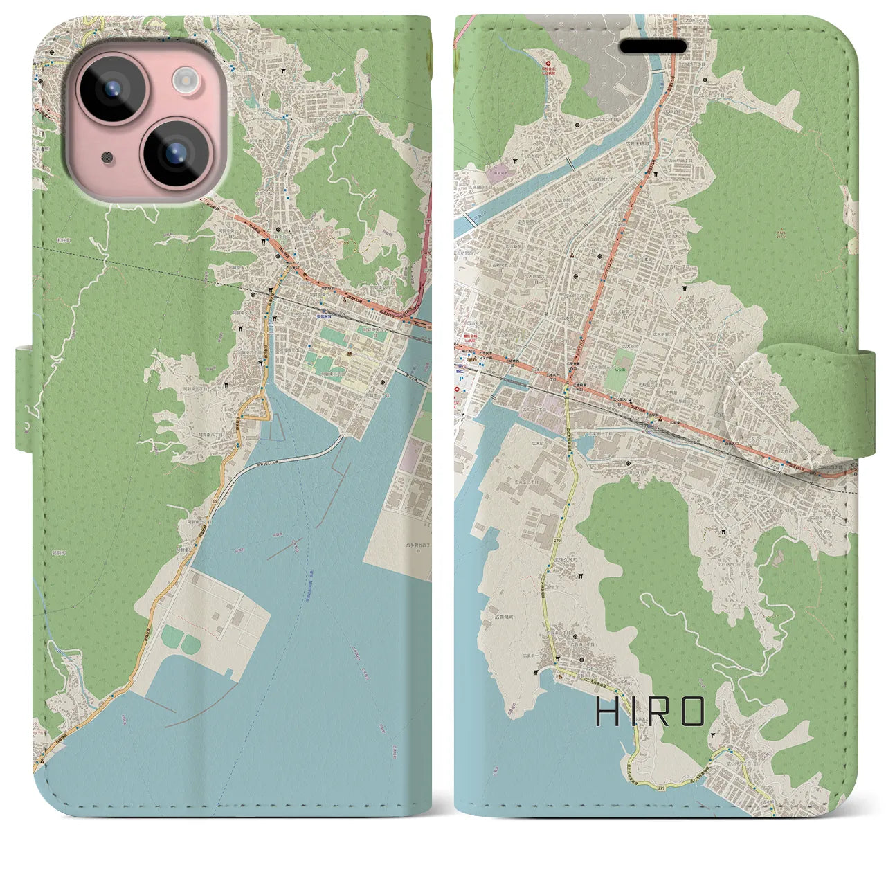 【広】地図柄iPhoneケース（手帳両面タイプ・ナチュラル）iPhone 15 Plus 用