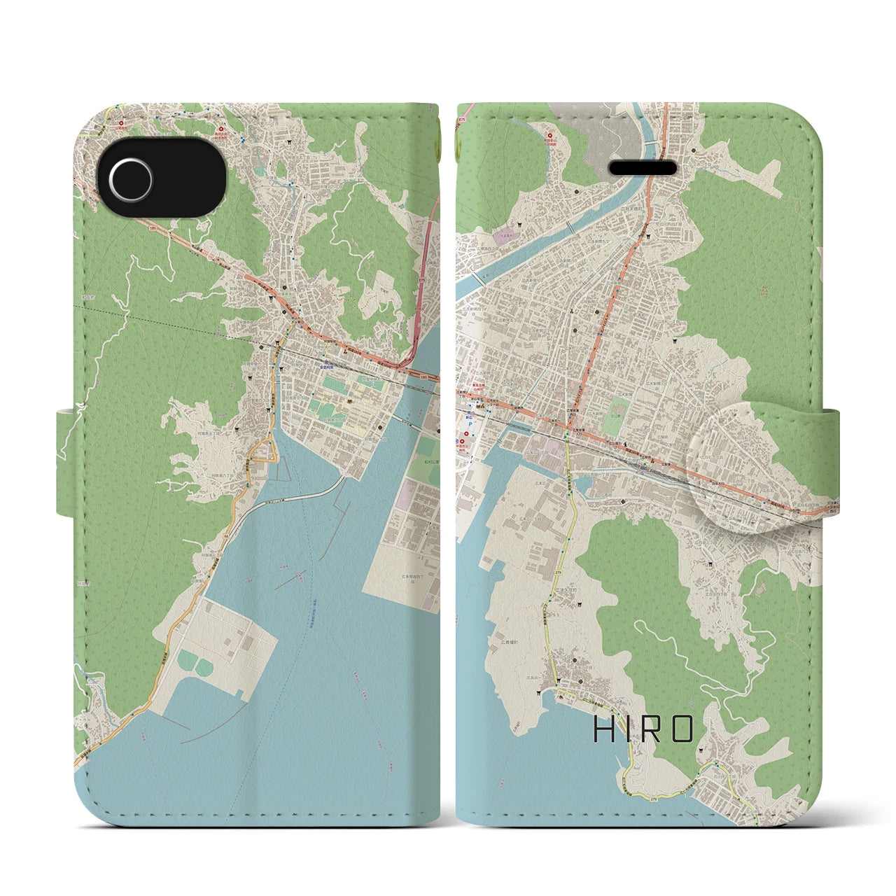 【広】地図柄iPhoneケース（手帳両面タイプ・ナチュラル）iPhone SE（第3 / 第2世代） / 8 / 7 / 6s / 6 用