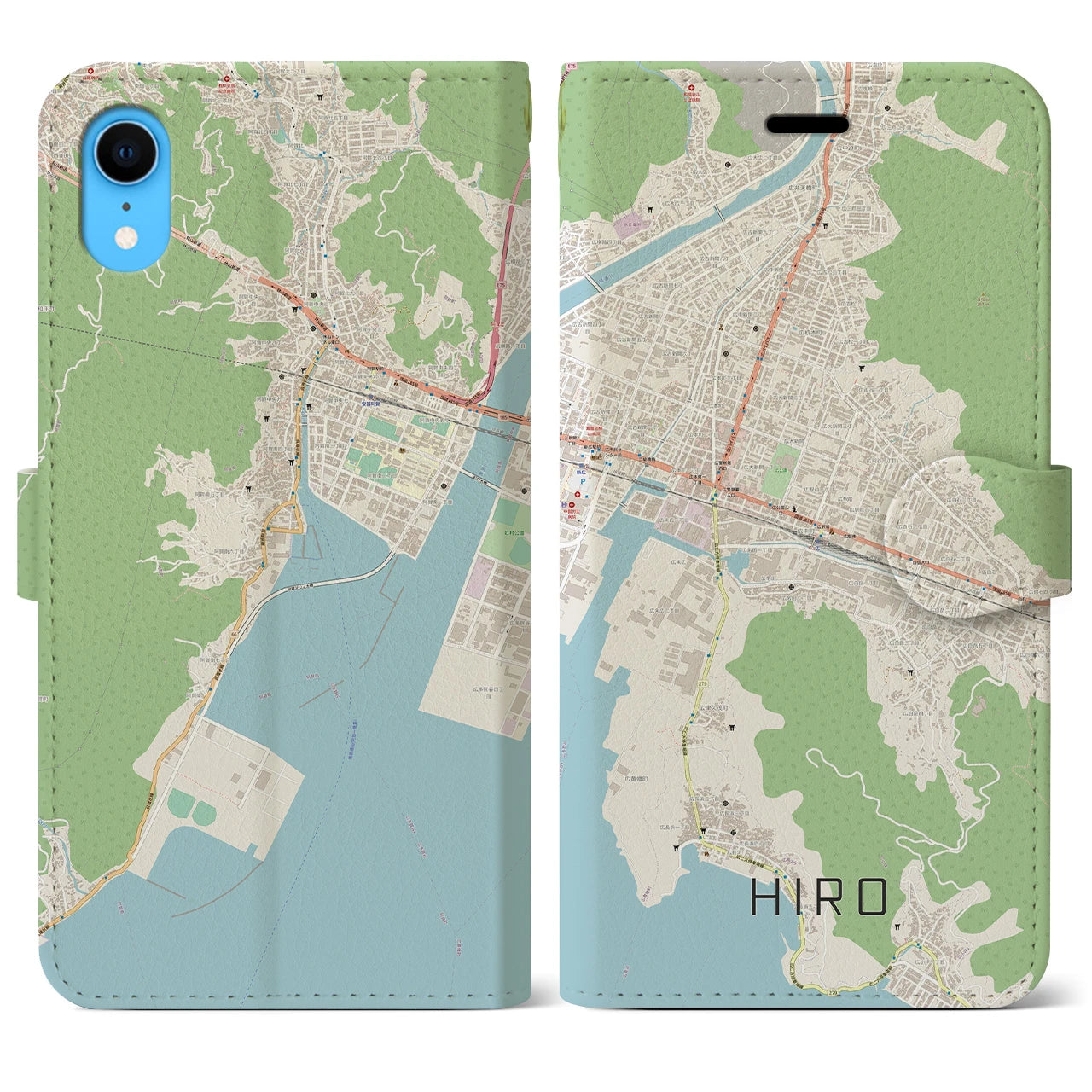 【広】地図柄iPhoneケース（手帳両面タイプ・ナチュラル）iPhone XR 用