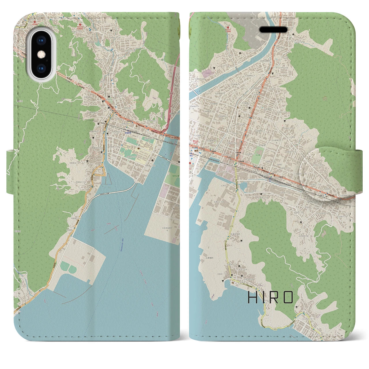 【広】地図柄iPhoneケース（手帳両面タイプ・ナチュラル）iPhone XS Max 用