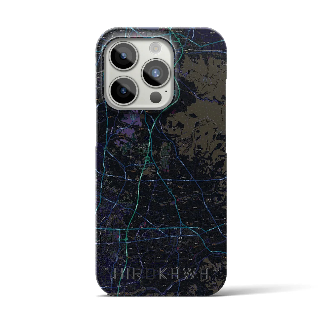 【広川】地図柄iPhoneケース（バックカバータイプ・ブラック）iPhone 15 Pro 用