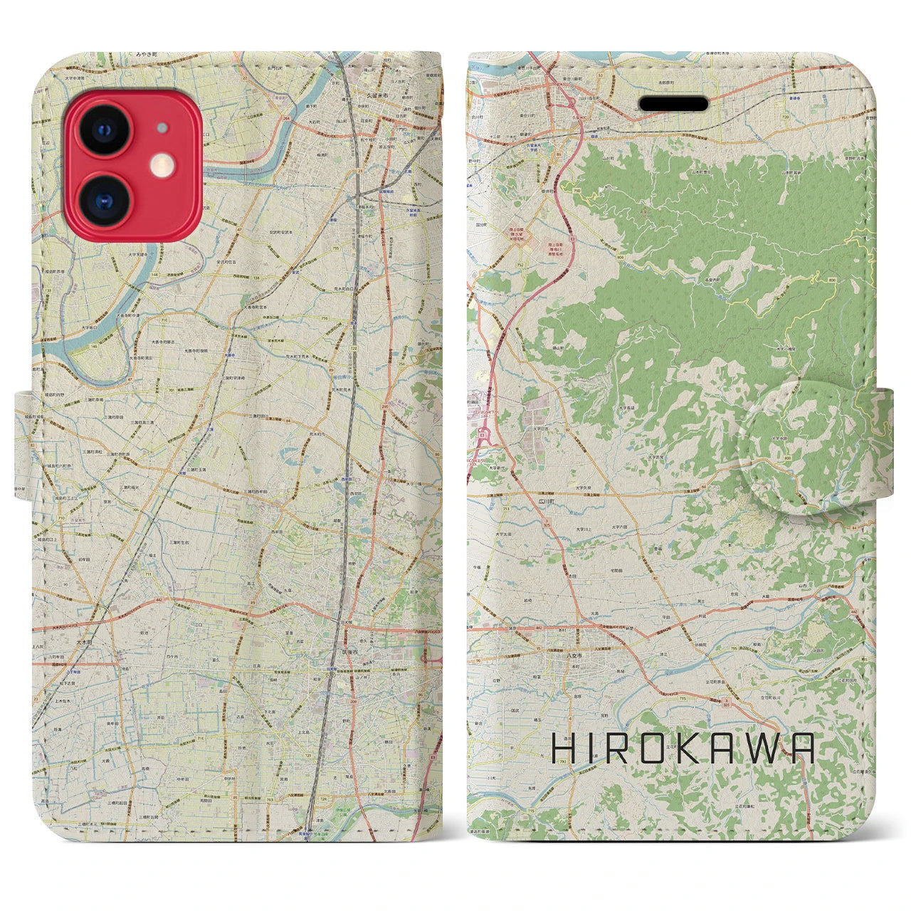 【広川】地図柄iPhoneケース（手帳両面タイプ・ナチュラル）iPhone 11 用