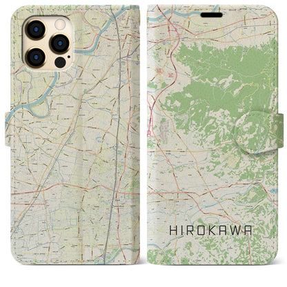 【広川（福岡県）】地図柄iPhoneケース（手帳タイプ）ナチュラル・iPhone 12 Pro Max 用