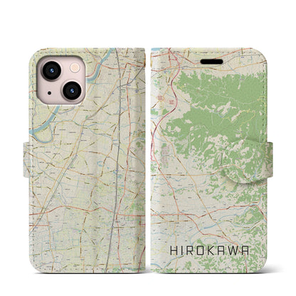 【広川（福岡県）】地図柄iPhoneケース（手帳タイプ）ナチュラル・iPhone 13 mini 用