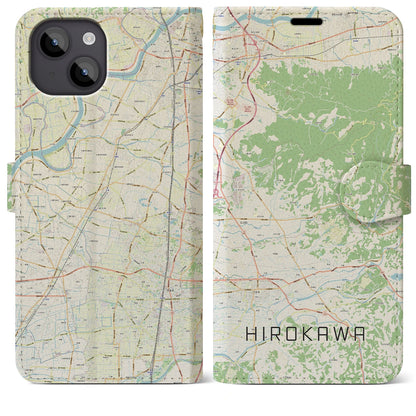 【広川（福岡県）】地図柄iPhoneケース（手帳タイプ）ナチュラル・iPhone 14 Plus 用