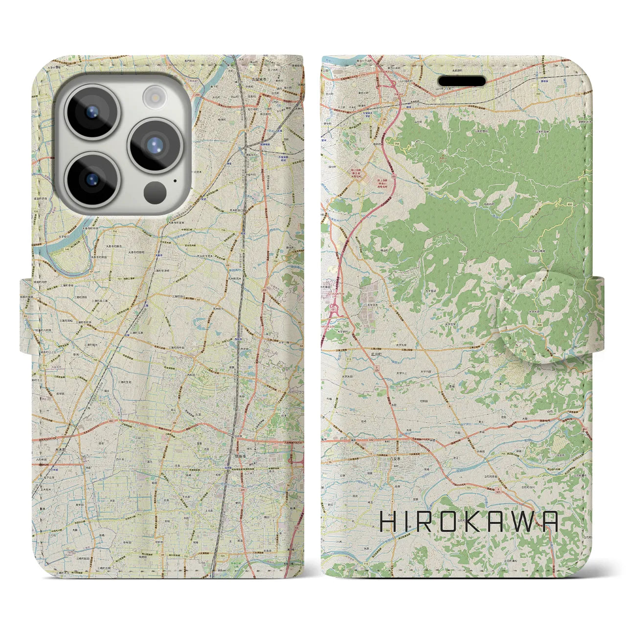 【広川】地図柄iPhoneケース（手帳両面タイプ・ナチュラル）iPhone 15 Pro 用