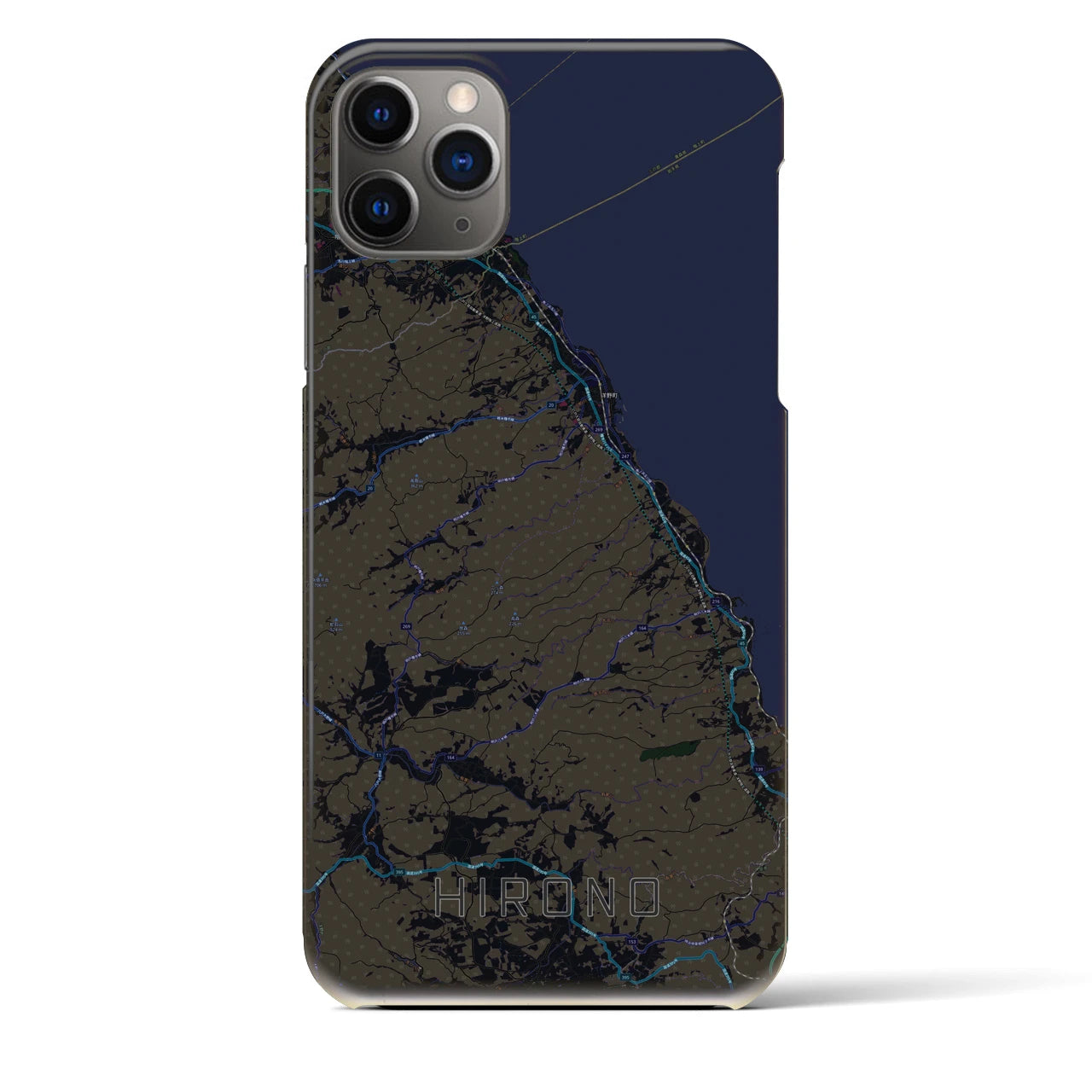 【洋野】地図柄iPhoneケース（バックカバータイプ・ブラック）iPhone 11 Pro Max 用