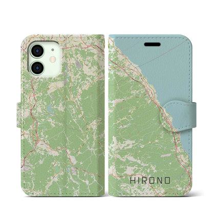 【洋野（岩手県）】地図柄iPhoneケース（手帳タイプ）ナチュラル・iPhone 12 mini 用