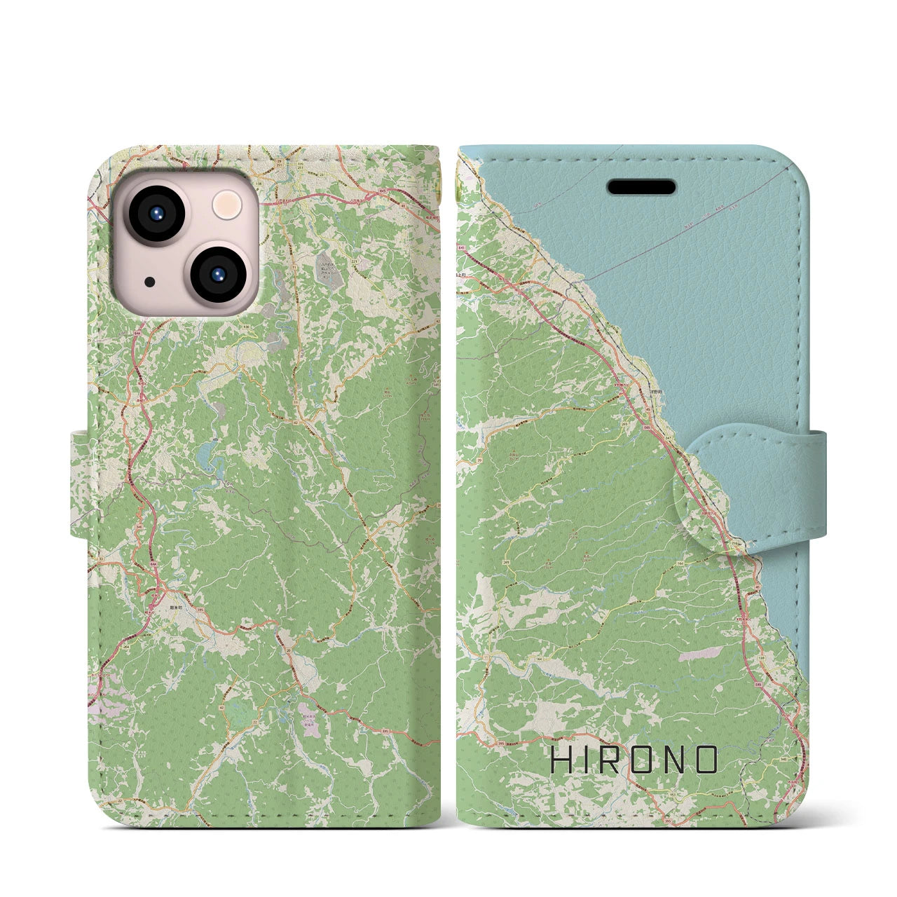 【洋野】地図柄iPhoneケース（手帳両面タイプ・ナチュラル）iPhone 13 mini 用