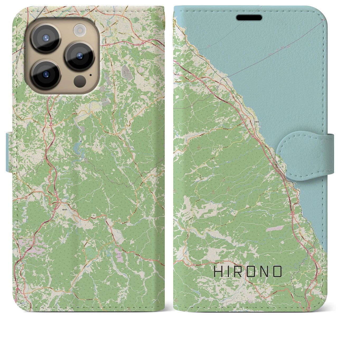 【洋野】地図柄iPhoneケース（手帳両面タイプ・ナチュラル）iPhone 14 Pro Max 用