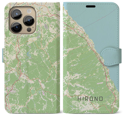 【洋野（岩手県）】地図柄iPhoneケース（手帳タイプ）ナチュラル・iPhone 14 Pro Max 用
